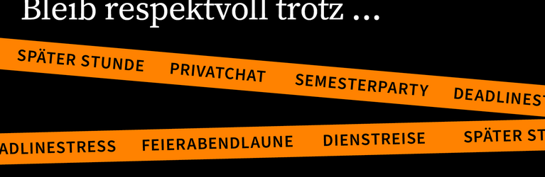 Das Kampagensujet mit orangen Bändern auf schwarzem Hintergrund. Über den Bändern steht 