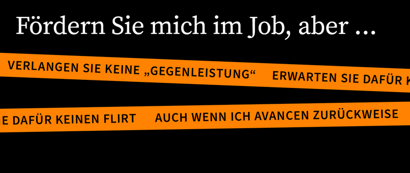 Das Kampagensujet mit orangen Bändern auf schwarzem Hintergrund. Über den Bändern steht 